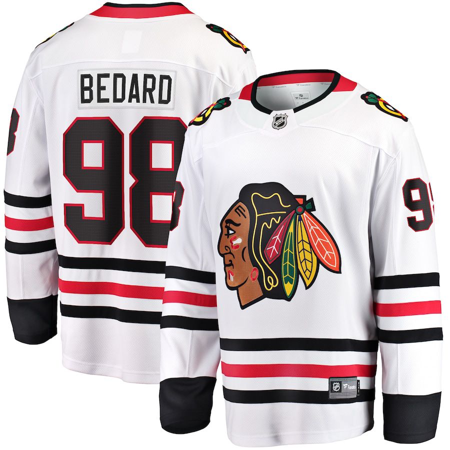 Men Chicago Blackhawks #98 Connor Bedard Fanatics Branded White Away Breakaway Player NHL Jersey